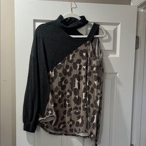 Black and Leopard Print Asymmetrical Top